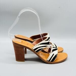 K Jacques St Tropez Sandals Womens 4.5 Leather Zebra Strap Slide Cone Heel Shoes